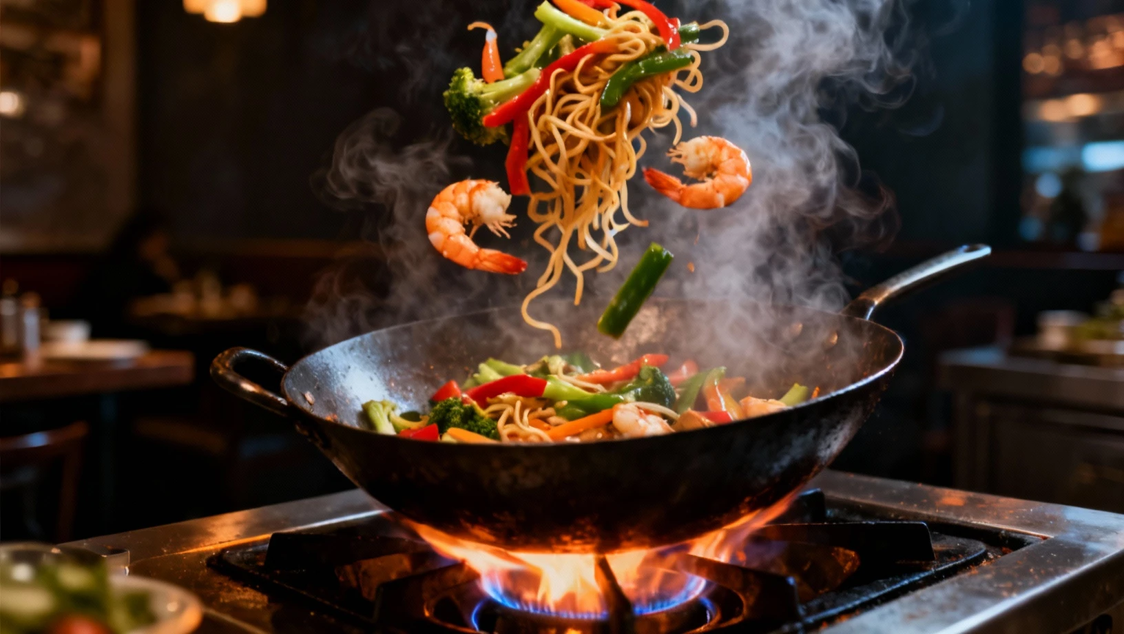 Cuisine au wok dans une ambiance de restaurant urbain